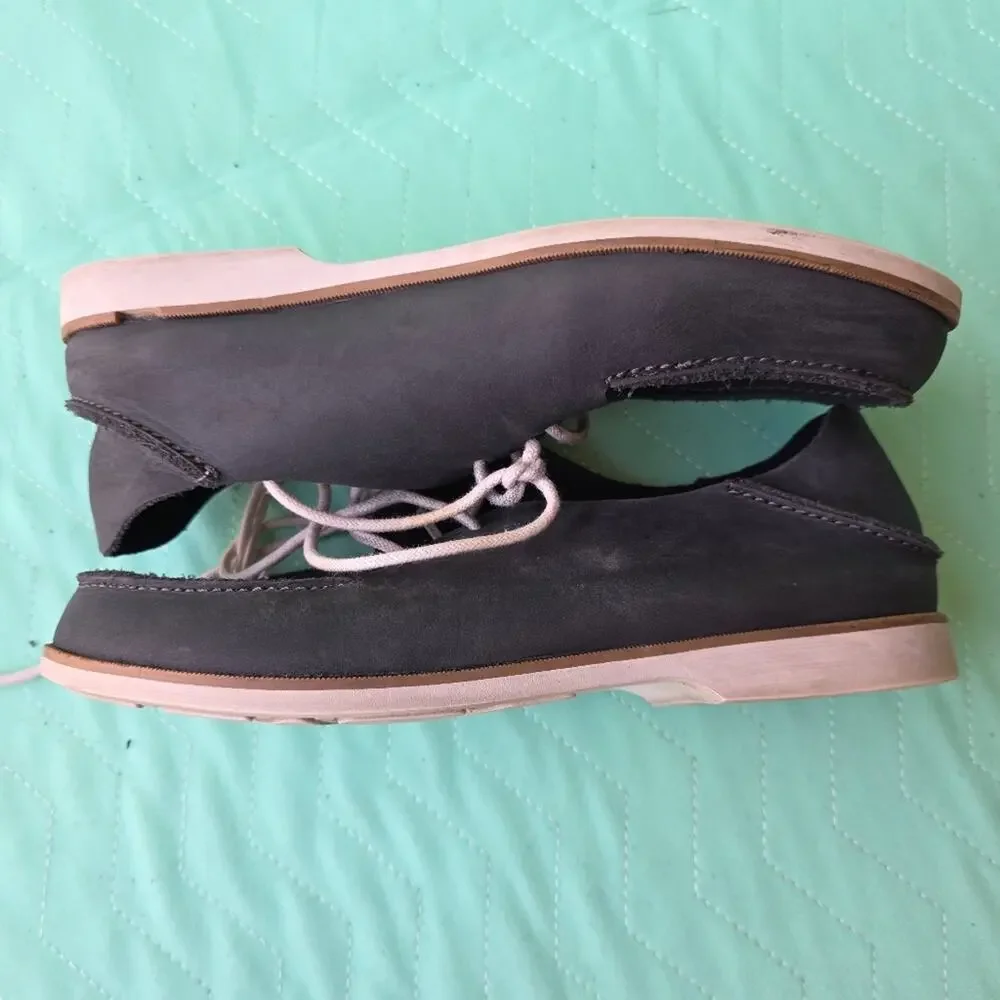 Olukai Holokai Men's Gray Leather Boat Shoes Size 7 Slip On Beach coastal preppy